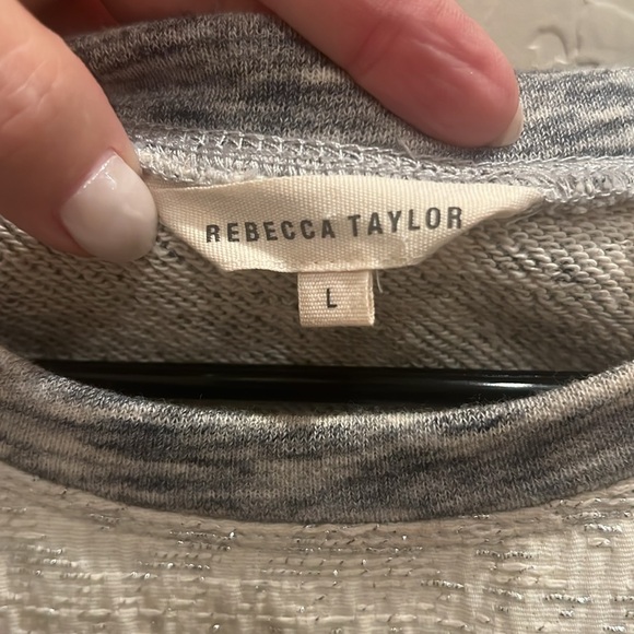Rebecca Taylor sweatshirt. Large. Gray and white with silver metallic and lace. - Picture 2 of 8
